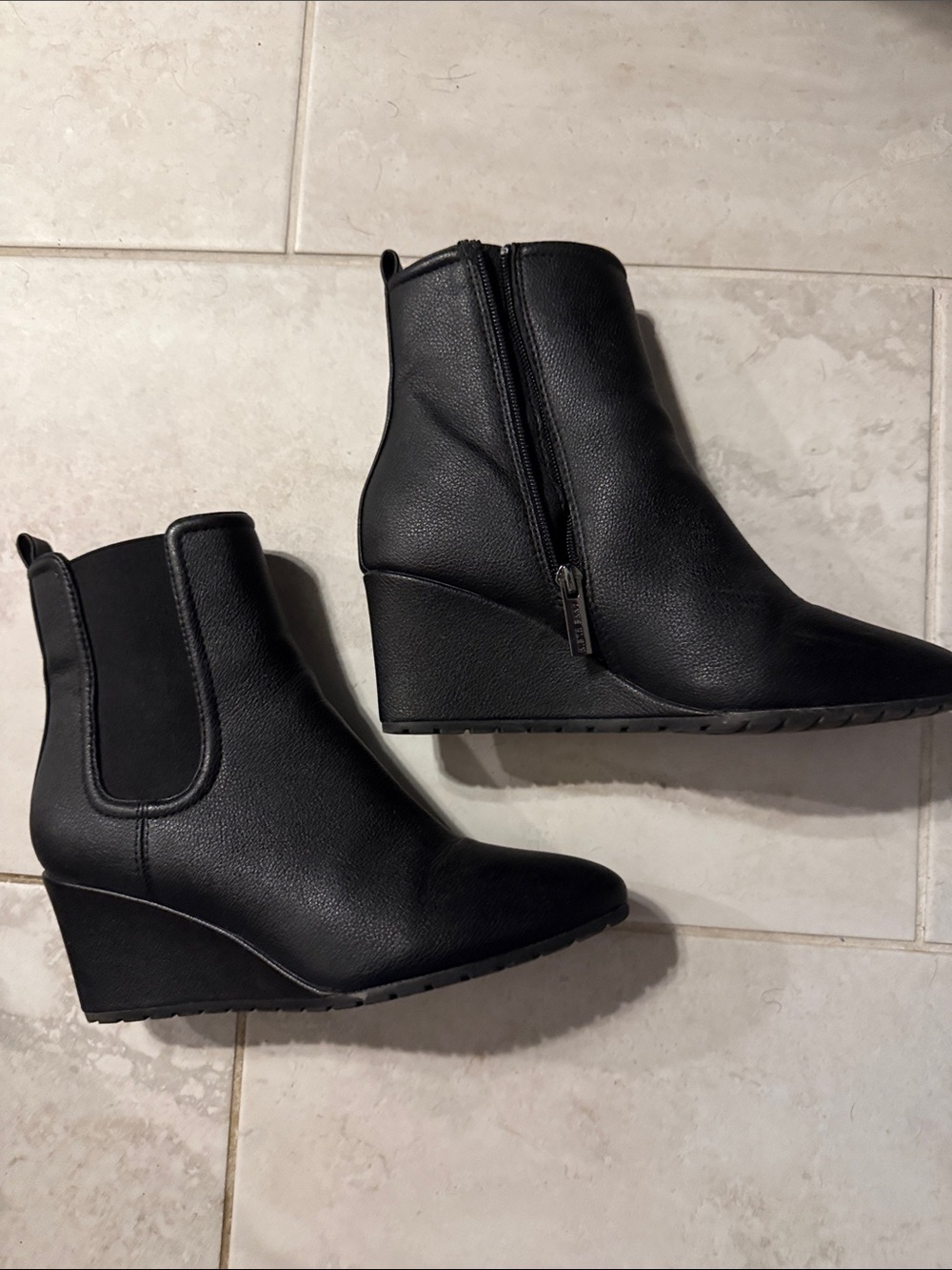 Anne Klein Black Wedge Ankle Boots - Sleek Women's Chelsea Bootie. Waterproof.